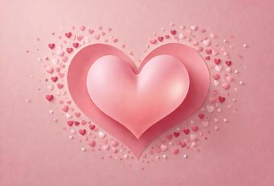 The primary subject of the image is a heart-shaped paper cutout. The heart is pink and is placed on a pink background. The visual style of the image is a combination of photo and digital art, as it appears to be a close-up of the heart with a slightly blurred background. The colors and mood of the image are predominantly pink, creating a warm and romantic atmosphere.