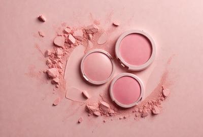 The primary subject of the image is a pair of pink lipsticks. They are placed on a pink surface, which adds to the overall mood and visual style of the image. The lipsticks are positioned in a way that they appear to be falling or scattered, creating a sense of movement and dynamism. The setting or background of the image is a pink surface, which complements the pink lipsticks and adds to the overall aesthetic.