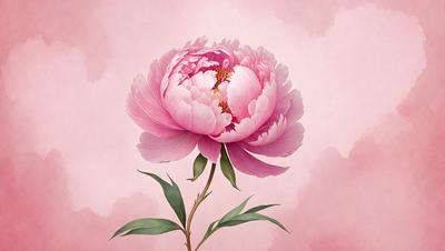 The primary subject of the image is a pink flower with a green stem. The flower is prominently displayed in the foreground, with a pink background. The visual style of the image is a painting, which gives it a more artistic and detailed appearance. The dominant colors in the image are pink and green, creating a warm and vibrant atmosphere.