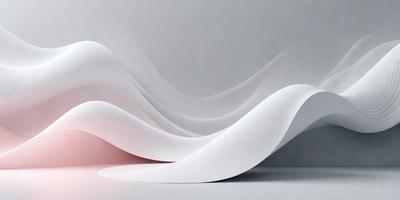 The primary subject of the image is a white, curved, and flowing sculpture. The setting is a white background, which provides a clean and minimalist environment for the artwork. The visual style is a combination of digital art and illustration, as the sculpture appears to be a digital creation. The colors and mood of the image are predominantly white, giving it a clean and serene atmosphere.