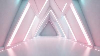 The primary subject of the image is a long, narrow hallway with a white color scheme. The setting is a white room with a patterned floor, and the visual style is a digital art or illustration. The colors and mood of the image are predominantly white, creating a clean and minimalist atmosphere.