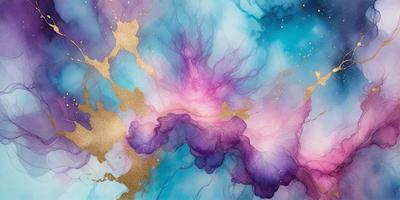 The primary subject of the image is a purple and blue swirling pattern, which appears to be a painting or drawing. The setting is a blue background, and the visual style is a combination of digital art and illustration. The dominant colors are purple and blue, creating a calming and serene atmosphere.