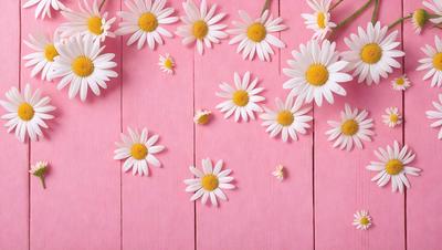 The primary subject of the image is a close-up of a pink wall with white flowers scattered across it. The flowers are arranged in a pattern, creating a visually appealing and artistic display. The setting is a pink wall, which serves as the background for the flowers. The visual style of the image is a combination of photo and digital art, as it captures the beauty of the flowers and the pink wall. The colors and mood of the image are predominantly pink and white, giving it a warm