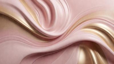 The primary subject of the image is a close-up of a pink and gold fabric. The setting is a room with a pink background, and the visual style is a combination of photo and digital art. The colors and mood of the image are predominantly pink and gold, creating a warm and inviting atmosphere.