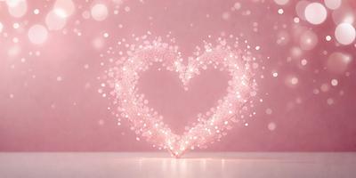 The primary subject of the image is a heart-shaped light display. The heart is made up of multiple light sources, creating a visually appealing and unique design. The heart is placed on a white surface, which serves as the background for the image. The visual style of the image is a combination of digital art and lighting design, creating a captivating and artistic display. The colors and mood of the image are predominantly pink, which adds a sense of warmth and love to the overall atmosphere.