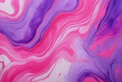 The primary subject of the image is a painting featuring a pink and purple color scheme. The painting is displayed on a white background, which contrasts with the vibrant colors of the artwork. The visual style of the painting appears to be a combination of digital art and illustration, creating a unique and eye-catching piece of art. The dominant colors in the painting are pink and purple, which evoke a sense of warmth and creativity.