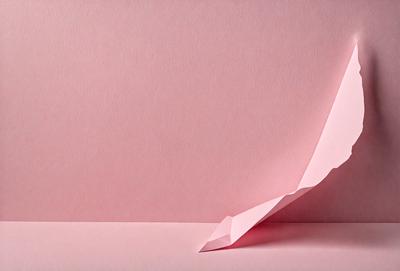 The primary subject of the image is a paper airplane, which is the main object, scene, or focus of the image. The setting is a pink background, which adds a warm and vibrant atmosphere to the scene. The visual style is a photo, capturing the paper airplane in its natural environment. The colors and mood of the image are predominantly pink, creating a sense of warmth and playfulness.