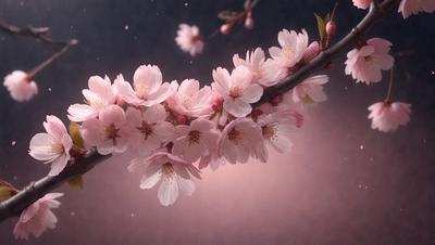 The primary subject of the image is a branch with pink flowers on it. The setting is a pink background, which adds to the overall mood of the scene. The visual style is a close-up of the branch with flowers, showcasing the details of the pink petals. The colors and mood of the image are predominantly pink, creating a warm and inviting atmosphere.