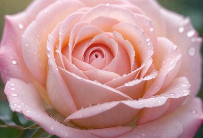 The primary subject of the image is a pink rose with drops of water on it. The rose is the main focus of the image, and it is set against a backdrop of water droplets. The visual style of the image is a close-up of the rose, showcasing its details and texture. The colors in the image are predominantly pink, which gives the image a warm and romantic atmosphere.