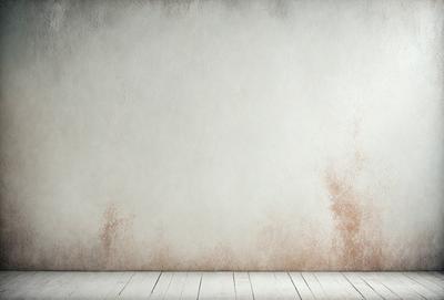The primary subject of the image is a white wall with a brown spot. The setting is a room with a white floor. The visual style is a photo, and the colors and mood are predominantly white and neutral.