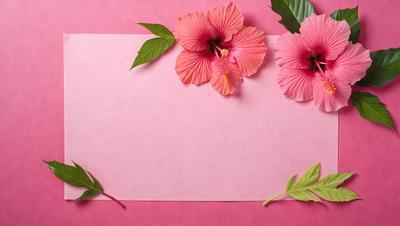 The primary subject of the image is a pink card with a flower design on it. The card is placed on a pink background, which adds to the overall color scheme of the image. The visual style of the image is a combination of photo and digital art, creating a unique and eye-catching design. The colors and mood of the image are predominantly pink, giving it a warm and inviting atmosphere.