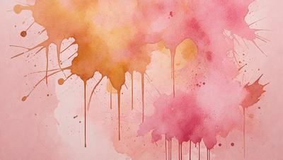 The primary subject of the image is a painting of a pink background with dripping paint. The setting is a canvas, and the visual style is a painting. The colors and mood of the painting are predominantly pink, creating a warm and vibrant atmosphere.