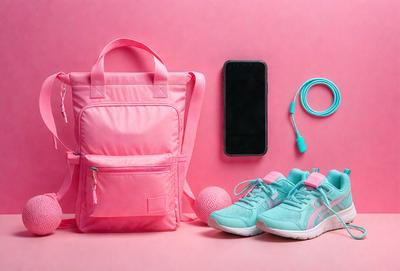 The primary subject of the image is a pink backpack. The setting is a pink background, which creates a visually appealing and cohesive scene. The visual style is a photo, capturing the details of the backpack and its surroundings. The colors and mood of the image are predominantly pink, creating a warm and inviting atmosphere.