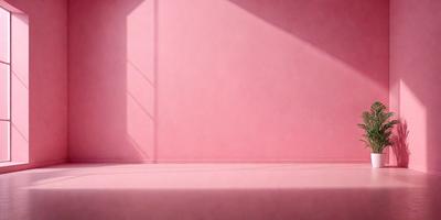 The primary subject of the image is a pink wall with a shadow cast on it. The setting is a room with a pink wall, and the visual style is a digital art or illustration. The dominant colors are pink and white, creating a warm and inviting atmosphere.