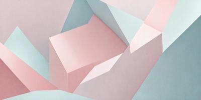 The primary subject of the image is a pink and blue geometric pattern. The setting is a white background, and the visual style is a digital art or illustration. The dominant colors are pink and blue, creating a vibrant and lively atmosphere.