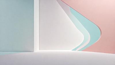 The primary subject of the image is a white wall with a blue and pink gradient. The setting is a room with a white background. The visual style is a digital art or illustration, creating a unique and eye-catching design. The dominant colors are white, blue, and pink, giving the image a clean, vibrant, and lively atmosphere.