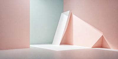 The primary subject of the image is a white triangle, which is the main object, scene, or focus of the image. The setting is a white background, and the visual style is a photo. The dominant colors are white and pink, creating a clean and elegant atmosphere.