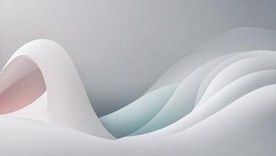 The primary subject of the image is a large, white, and blue wave. The wave is the main focus of the image, and it appears to be a digital art or illustration. The setting is a gray background, which contrasts with the wave's colors. The visual style gives the impression of a water-like surface, and the overall atmosphere is calm and serene.