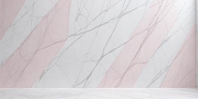 The primary subject of the image is a marble wall with a pink and white striped pattern. The setting is a room with a white surface, and the visual style is a drawing or illustration. The colors and mood of the image are predominantly pink and white, creating a clean and elegant atmosphere.