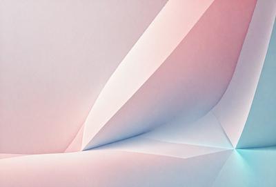 The primary subject of the image is a piece of paper with a blue and pink gradient. The paper is folded and appears to be a part of a larger structure. The setting is a room with a wall that has a blue and pink gradient. The visual style is a combination of digital art and illustration. The colors and mood of the image are predominantly blue and pink, creating a calm and soothing atmosphere.