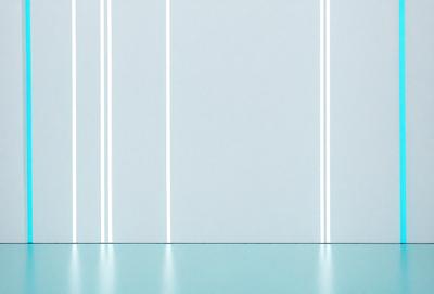 The image features a white wall with a row of white stripes. The wall appears to be a part of a building, and the stripes create a visually appealing pattern. The overall atmosphere of the image is clean and minimalistic, with the white stripes and wall serving as the primary focus.