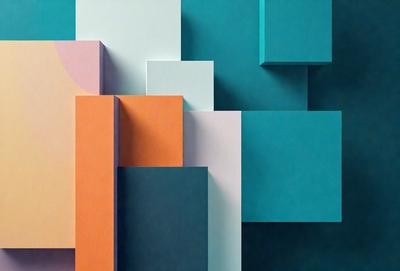 The primary subject of the image is a blue wall with a pattern of squares. The setting is a room with a blue wall, and the visual style is a digital art or illustration. The dominant colors are blue and orange, creating a vibrant and lively atmosphere.