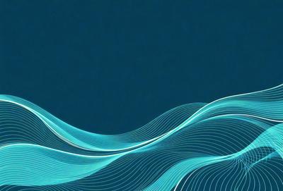 The primary subject of the image is a blue ocean with waves. The setting is a vast expanse of water, and the visual style is a digital art or illustration. The colors and mood are predominantly blue, creating a serene and calming atmosphere.