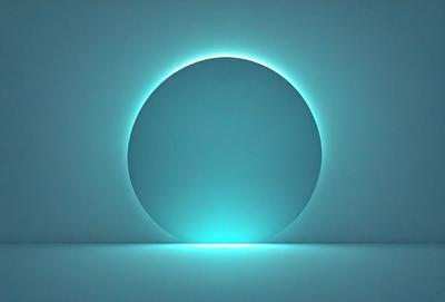 The primary subject of the image is a large, illuminated blue circle. The setting is a blue wall, which serves as the backdrop for the circle. The visual style is a digital art, as the circle appears to be a digital creation. The colors and mood of the image are predominantly blue, creating a calm and serene atmosphere.
