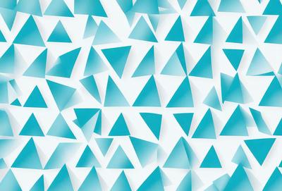 The primary subject of the image is a pattern of blue triangles. The setting is a white background, which creates a striking contrast with the blue triangles. The visual style is a digital art or illustration, as the triangles are arranged in a geometric pattern. The dominant colors are blue and white, creating a calm and soothing atmosphere.