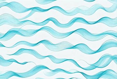 The primary subject of the image is a blue and white patterned wallpaper. The setting is a white wall, and the visual style is a digital art or illustration. The dominant colors are blue and white, creating a calm and soothing atmosphere.