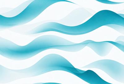 The primary subject of the image is a blue and white wave pattern. The setting is a white wall, and the visual style is a digital art or illustration. The dominant colors are blue and white, creating a calm and soothing atmosphere.
