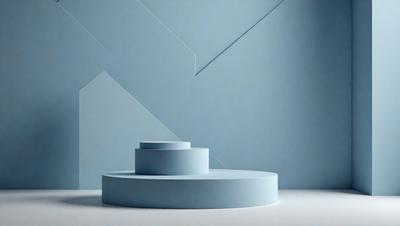 The primary subject of the image is a blue, three-sided, geometric object, which appears to be a sculpture or a piece of art. The setting is a white background, which provides a clean and minimalist appearance. The visual style is a combination of digital art and illustration, as the blue geometric object is displayed in a digital format. The colors and mood of the image are predominantly blue, creating a calm and serene atmosphere.