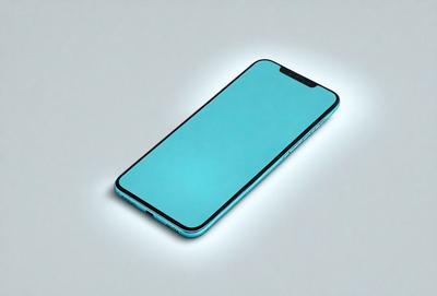 The primary subject of the image is a blue cell phone. The setting is a gray background, which provides a clean and minimalist appearance. The visual style is a photo, capturing the phone's unique color and design. The dominant colors are blue and gray, creating a calm and modern atmosphere.