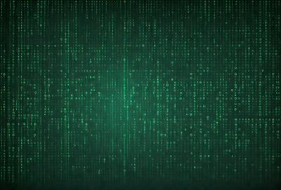 The primary subject of the image is a close-up of a green and white pattern, which appears to be a digital art or illustration. The setting is a dark background, and the visual style is a combination of digital art and a pattern. The dominant colors are green and white, creating a mood of mystery and intrigue.