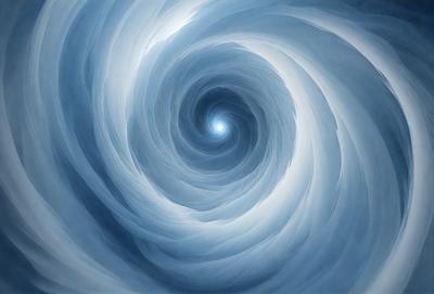 The primary subject of the image is a spiral, which is the main object, scene, or focus of the image. The spiral is set against a blue background, giving it a vibrant and lively appearance. The visual style of the image is digital art, as it is a computer-generated representation of the spiral. The dominant colors in the image are blue and white, creating a sense of depth and movement.