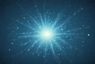 The primary subject of the image is a bright, blue, and white light source, which appears to be a star or a light bulb. The light source is surrounded by a blue background, giving the image a vibrant and lively atmosphere. The visual style of the image is a combination of digital art and illustration, creating a dynamic and engaging scene. The colors and mood of the image are predominantly blue and white, with a hint of yellow, giving the impression of a bright and energetic environment.