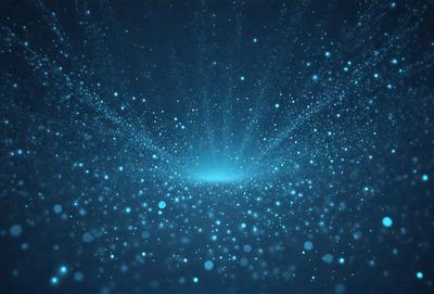 The primary subject of the image is a bright blue light, which appears to be a light source or a star. The setting is a dark blue background, which contrasts with the bright light. The visual style of the image is digital art, as it is a computer-generated image. The colors and mood of the image are predominantly blue, creating a serene and calming atmosphere.