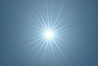 The primary subject of the image is a bright, white sun. The sun is the main object in the scene, and it is surrounded by a blue sky. The visual style of the image is a photo, capturing the sun's rays as they spread out into the sky. The colors in the image are predominantly blue and white, creating a calm and serene atmosphere.