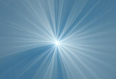 The primary subject of the image is a bright light source, possibly a sun or a light bulb, shining through a blue sky. The setting is a clear, cloudless sky, which provides a contrasting background to the light source. The visual style of the image is a combination of a photo and a digital art, as it captures the light source's rays and the blue sky's texture. The colors and mood of the image are predominantly blue, with the light source creating a warm and inviting atmosphere