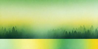 The primary subject of the image is a forest with trees and fog. The setting is a foggy, misty environment, creating a mysterious and serene atmosphere. The visual style is a painting, which adds a sense of artistic expression to the scene. The dominant colors are green, which is prevalent in the trees and fog, and yellow, which is visible in the painting's background.