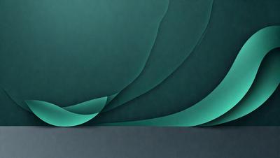 The primary subject of the image is a large, curved, and colorful wall. The setting is a room with a blue background, and the visual style appears to be a combination of digital art and illustration. The dominant colors are blue and green, creating a vibrant and lively atmosphere.