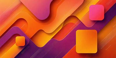 The primary subject of the image is a colorful, abstract design featuring a combination of orange, purple, and pink hues. The setting is a wall, and the visual style appears to be a digital art or illustration. The colors and mood of the image are vibrant and energetic, creating a lively atmosphere.