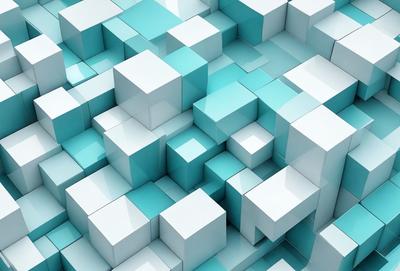 The primary subject of the image is a blue and white checkered pattern. The setting is a blue background, and the visual style is a digital art or illustration. The dominant colors are blue and white, creating a calm and soothing atmosphere.