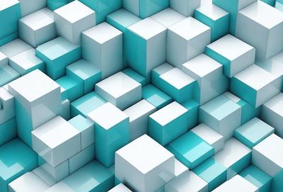 The primary subject of the image is a blue and white checkered pattern. The setting is a blue background, and the visual style is digital art. The dominant colors are blue and white, creating a calm and soothing atmosphere.
