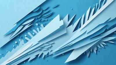 The primary subject of the image is a blue background with a white paper cutout of a wave. The wave is the main object, and it is the focal point of the image. The setting is a blue background, which provides a contrasting color to the white paper cutout. The visual style is a combination of digital art and illustration, as the paper cutout is created using a digital medium. The colors and mood of the image are predominantly blue and white, giving it a calm and serene atmosphere.