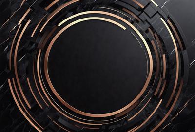 The primary subject of the image is a black circle with a gold ring around it. The setting is a black background, and the visual style appears to be a digital art or illustration. The dominant colors are black and gold, creating a bold and striking appearance.