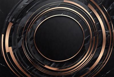 The primary subject of the image is a black and gold circle, which is the main object, scene, or focus of the image. The setting or background features a marble surface, giving the image a sophisticated and elegant appearance. The visual style is a combination of photo and digital art, creating a unique and intriguing design. The colors and mood of the image are predominantly black and gold, giving it a luxurious and timeless feel.