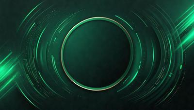 The primary subject of the image is a green circle with a gold ring around it. The setting is a dark background, and the visual style appears to be a digital art or illustration. The dominant colors are green and gold, creating a sense of depth and sophistication.