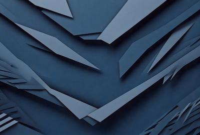 The primary subject of the image is a blue wall with a pattern of triangles. The setting is a room with a blue background, and the visual style appears to be a digital art or illustration. The dominant colors are blue and black, creating a calm and soothing atmosphere.