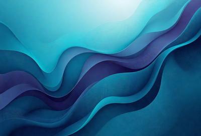 The primary subject of the image is a blue and purple ocean wave. The setting is a blue ocean, and the visual style is a digital art or illustration. The dominant colors are blue and purple, creating a serene and calming atmosphere.